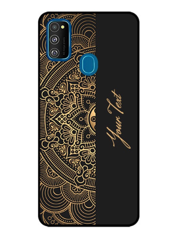 Custom Galaxy M21 Custom Metal Phone Case - Mandala Art With Custom Text Design