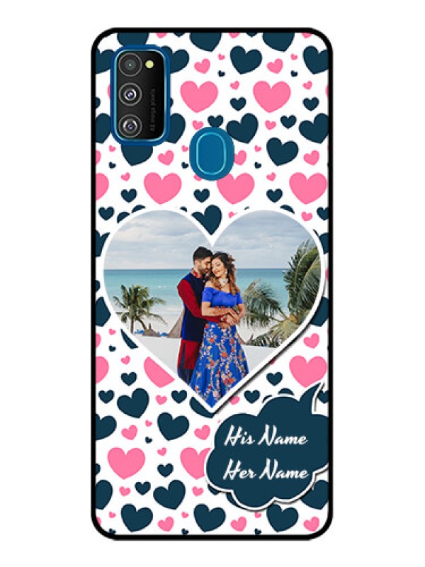 Custom Galaxy M30s Custom Metal Phone CasePink and Blue Heart Design