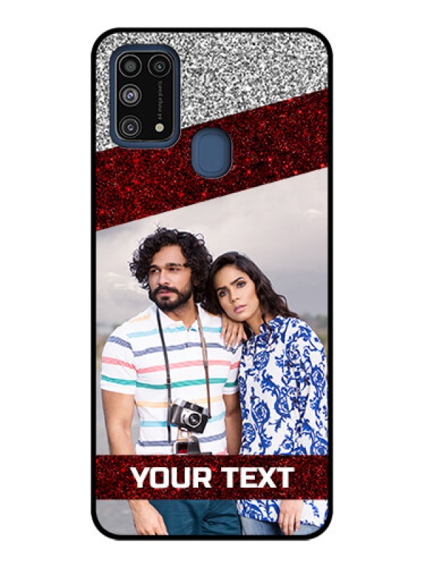Custom Galaxy M31 Prime Edition Custom Metal Phone Case - Image Holder With Glitter Strip Design