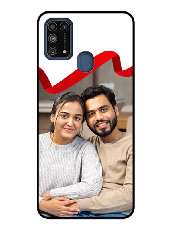 Custom Galaxy M31 Prime Edition Custom Metal Phone Case - Red Ribbon Frame Design