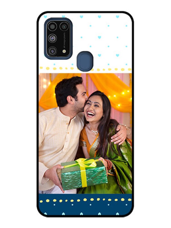 Custom Galaxy M31 Custom Metal Phone CaseWhite And Blue Abstract Design