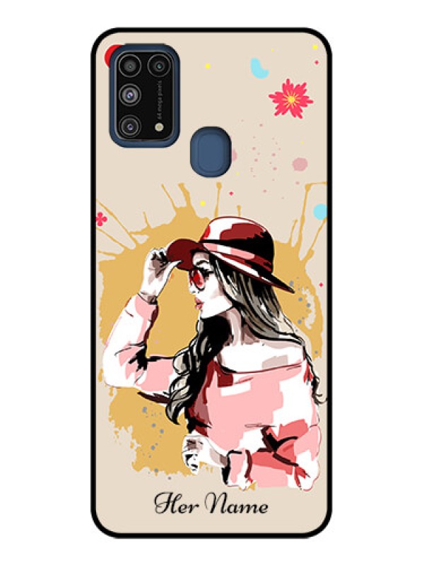 Custom Galaxy M31 Custom Metal Phone CaseWomen With Pink Hat Design