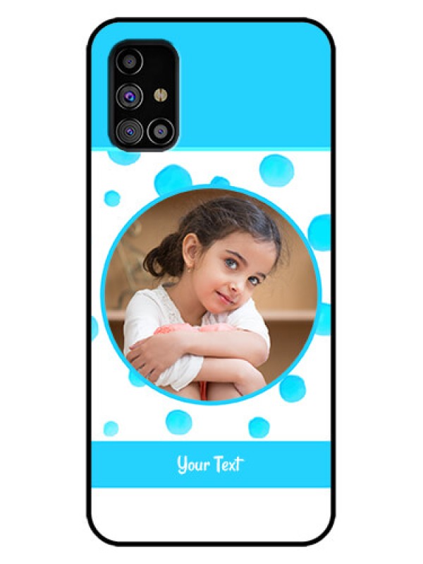 Custom Galaxy M31s Custom Metal Phone Case - Blue Bubbles Pattern Design