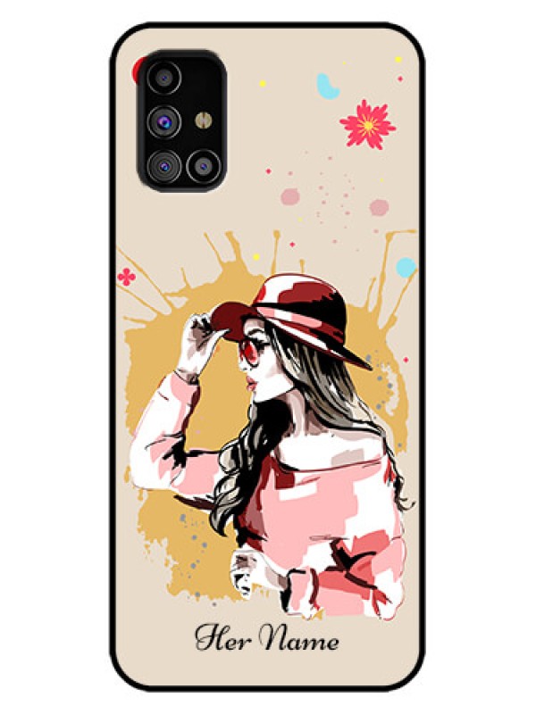 Custom Galaxy M31s Custom Metal Phone Case - Women With Pink Hat Design