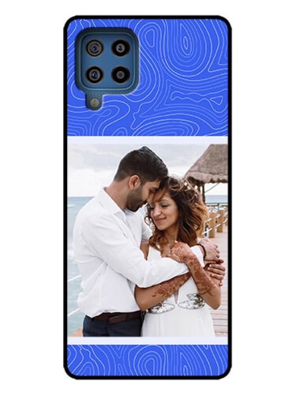 Custom Galaxy M32 4G Prime Edition Custom Metal Phone Case - Curved Line Art With Blue And White Design