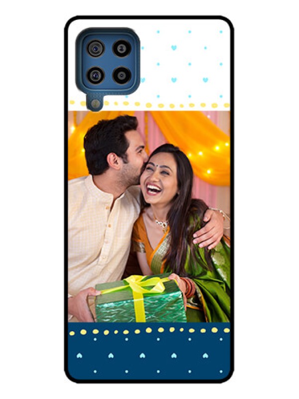 Custom Galaxy M32 4G Custom Metal Phone Case - White And Blue Abstract Design