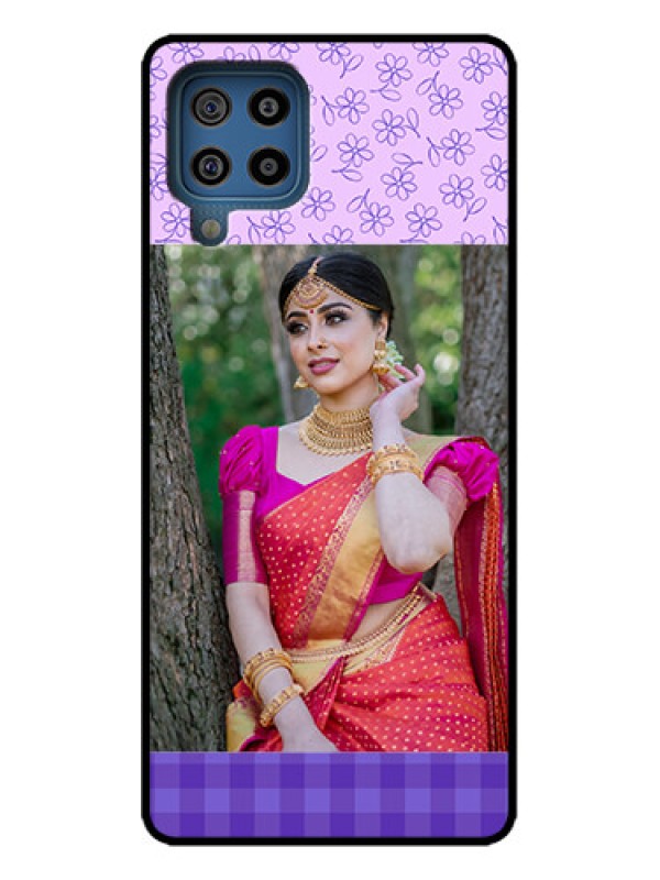 Custom Galaxy M32 4G Custom Metal Phone Case - Purple Floral Design