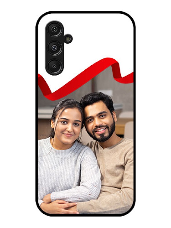 Custom Galaxy M34 5G Custom Metal Phone CaseRed Ribbon Frame Design