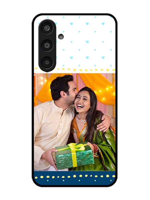 Custom Galaxy M35 5G Custom Metal Phone CaseWhite And Blue Abstract Design