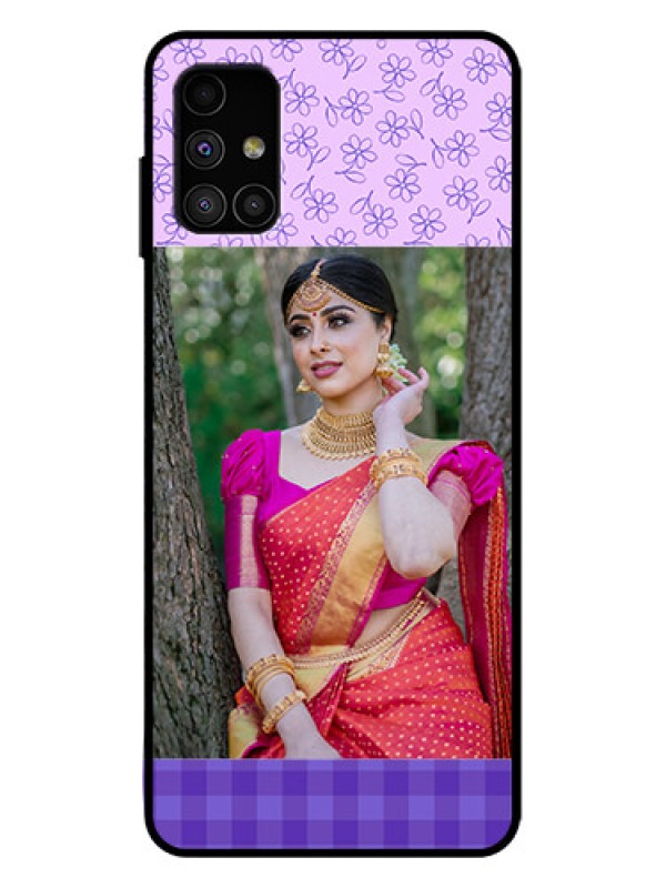 Custom Galaxy M51 Custom Metal Phone Case - Purple Floral Design