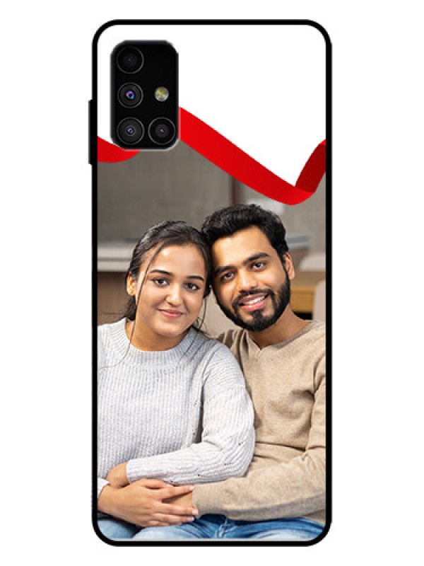 Custom Galaxy M51 Custom Metal Phone Case - Red Ribbon Frame Design