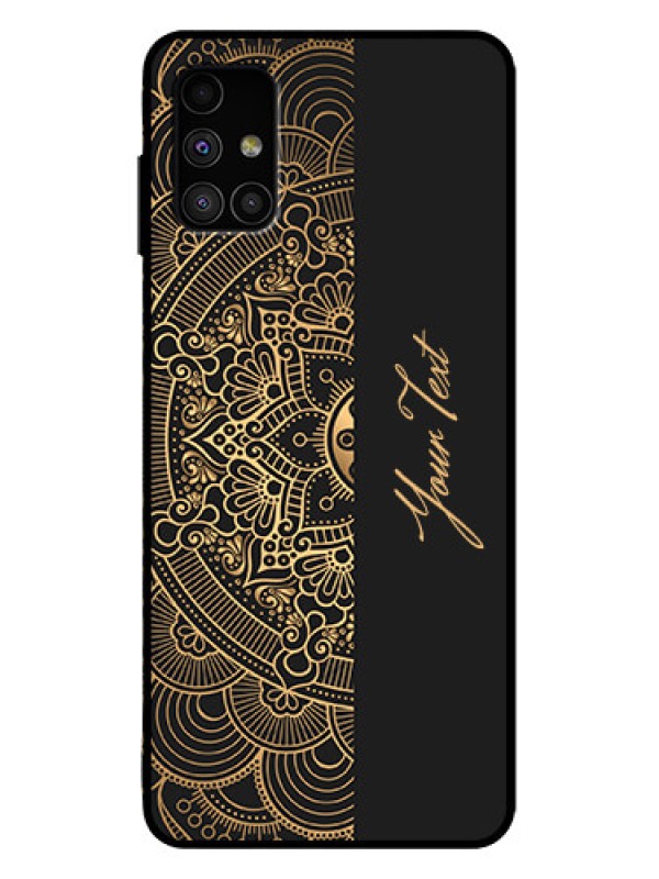 Custom Galaxy M51 Custom Metal Phone Case - Mandala Art With Custom Text Design