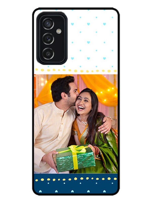 Custom Galaxy M52 5G Custom Metal Phone Case - White And Blue Abstract Design