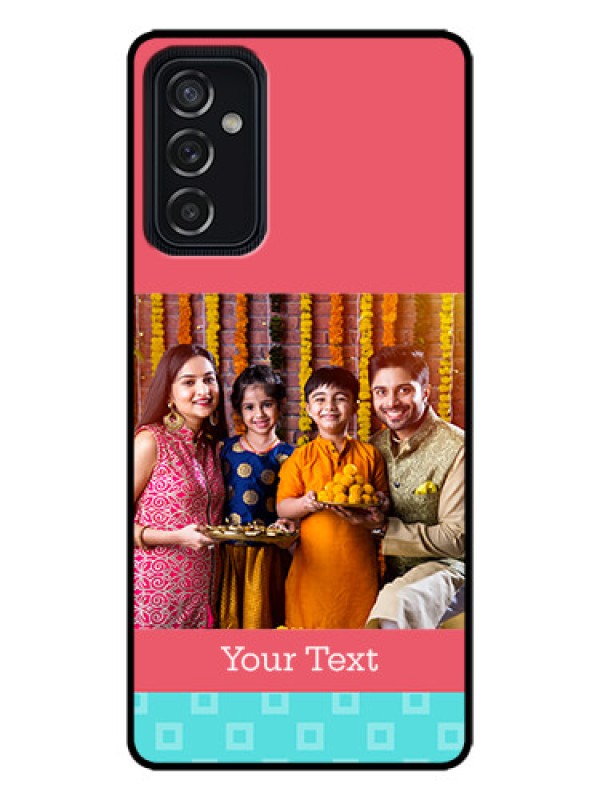 Custom Galaxy M52 5G Custom Metal Phone Case - Peach and Blue Color Design