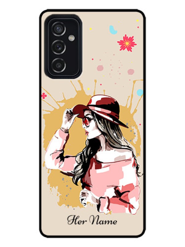 Custom Galaxy M52 5G Custom Metal Phone Case - Women With Pink Hat Design