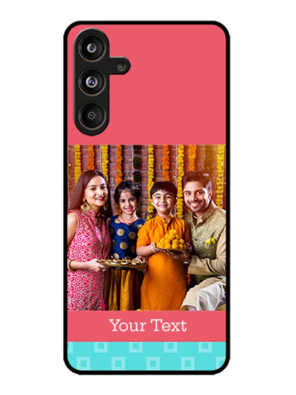 Custom Galaxy M55s 5G Custom Metal Phone Case - Peach and Blue Color Design