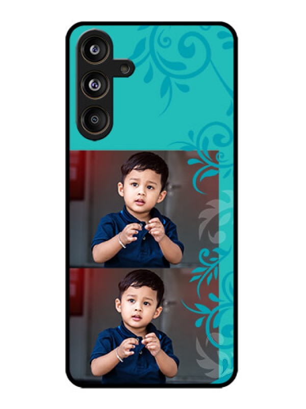 Custom Galaxy M55s 5G Custom Metal Phone Case - With Photo And Green Floral Design