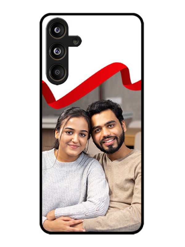 Custom Galaxy M55s 5G Custom Metal Phone Case - Red Ribbon Frame Design