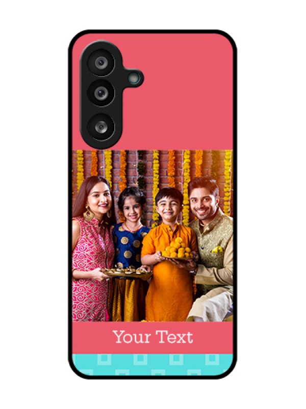 Custom Samsung Galaxy M56 5G Custom Metal Phone Case - Peach & Blue Color Design