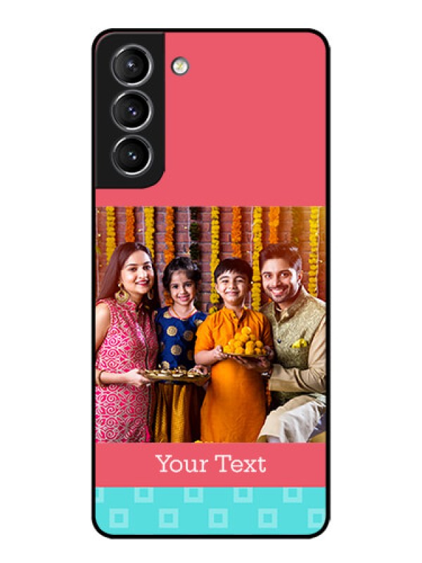 Custom Galaxy S21 Plus Custom Metal Phone Case - Peach and Blue Color Design