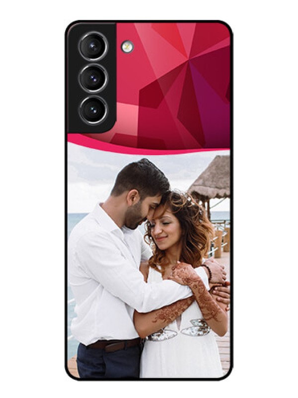 Custom Galaxy S21 Plus Custom Metal Phone Case - Red Abstract Design