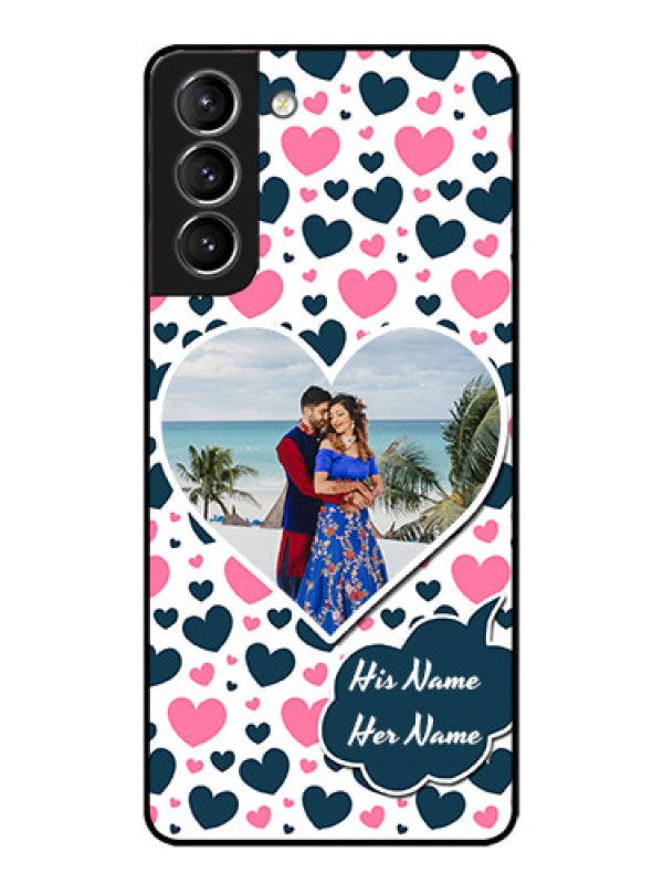 Custom Galaxy S21 Plus Custom Metal Phone Case - Pink and Blue Heart Design
