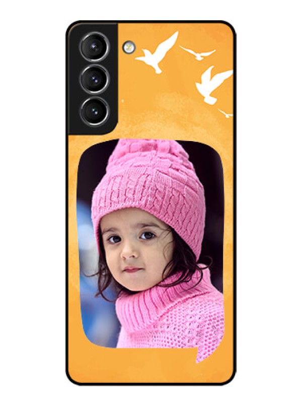 Custom Galaxy S21 Plus Custom Metal Phone Case - Water Color Design With Bird Icons