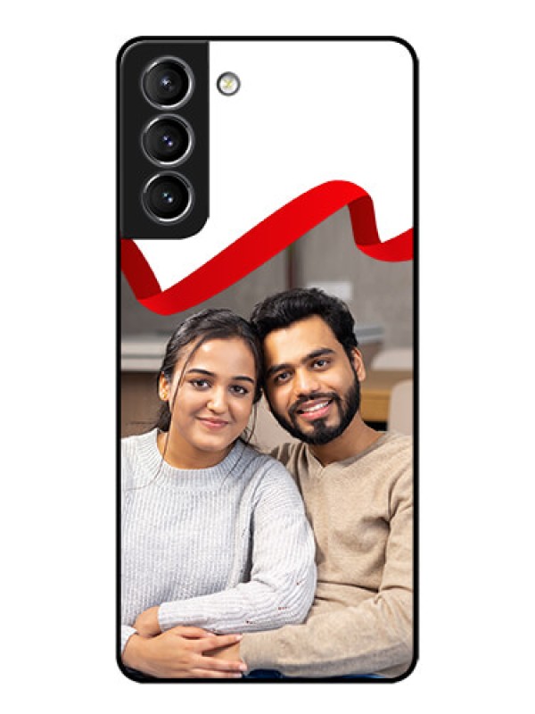 Custom Galaxy S21 Plus Custom Metal Phone Case - Red Ribbon Frame Design