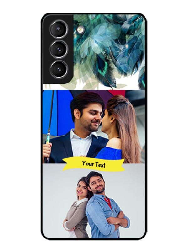 Custom Galaxy S21 Plus Custom Metal Phone Case - Image With Boho Peacock Feather Design