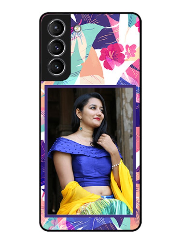 Custom Galaxy S21 Plus Custom Metal Phone Case - Abstract Floral Design