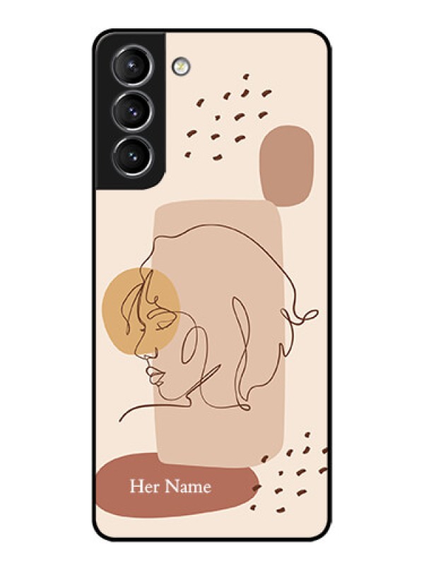 Custom Galaxy S21 Plus Custom Metal Phone Case - Calm Woman Line Art Design