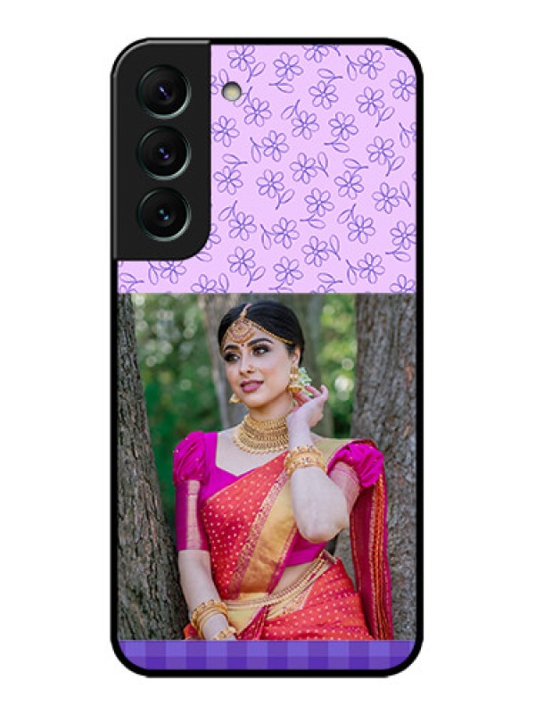 Custom Galaxy S22 5G Custom Metal Phone CasePurple Floral Design