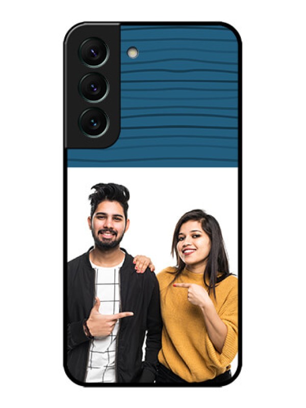 Custom Galaxy S22 5G Custom Metal Phone CaseBlue Pattern Cover Design