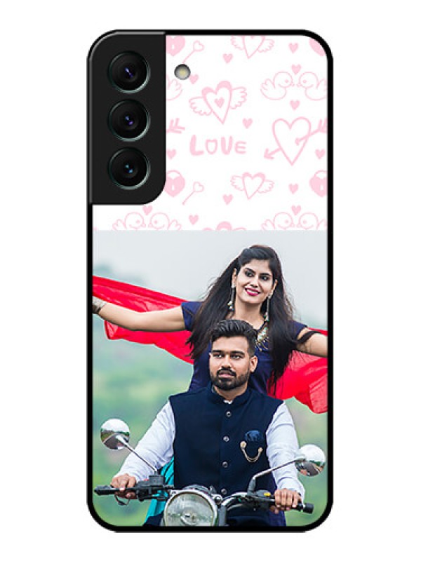 Custom Galaxy S22 5G Custom Metal Phone CasePink Flying Heart Design