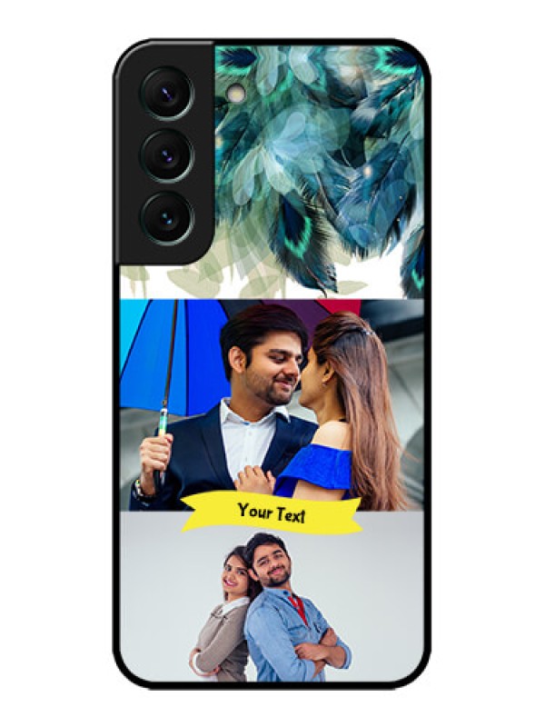 Custom Galaxy S22 5G Custom Metal Phone CaseImage With Boho Peacock Feather Design