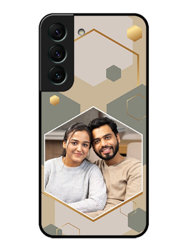 Custom Galaxy S22 5G Custom Metal Phone CaseStylish Hexagon Pattern Design