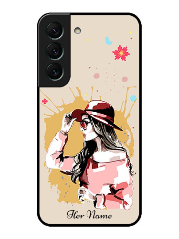 Custom Galaxy S22 5G Custom Metal Phone CaseWomen With Pink Hat Design