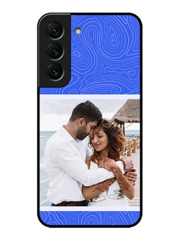 Custom Galaxy S22 5G Custom Metal Phone CaseCurved Line Art With Blue And White Design