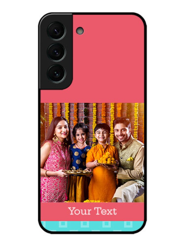 Custom Galaxy S22 Plus 5G Custom Metal Phone CasePeach and Blue Color Design