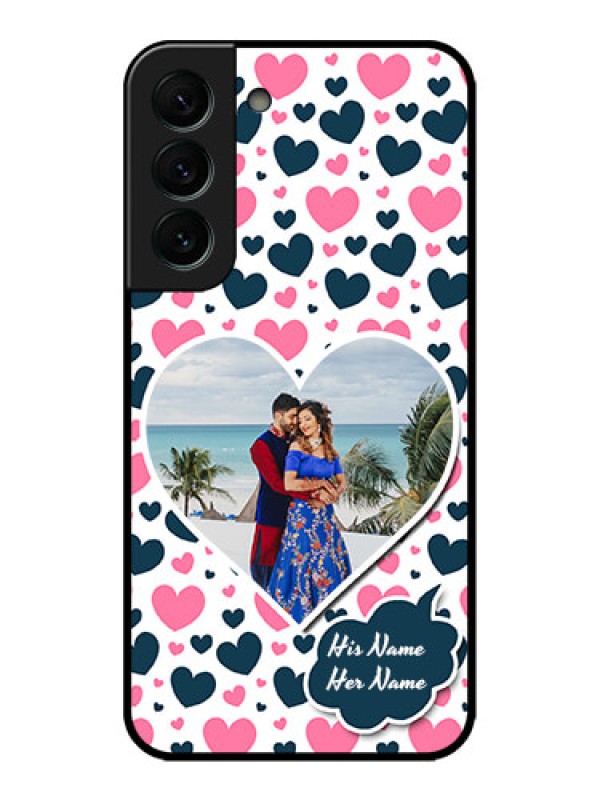 Custom Galaxy S22 Plus 5G Custom Metal Phone CasePink and Blue Heart Design