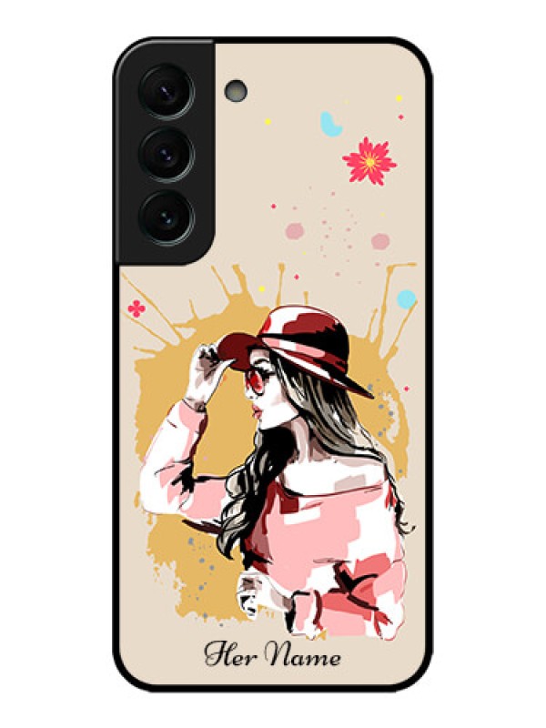 Custom Galaxy S22 Plus 5G Custom Metal Phone CaseWomen With Pink Hat Design