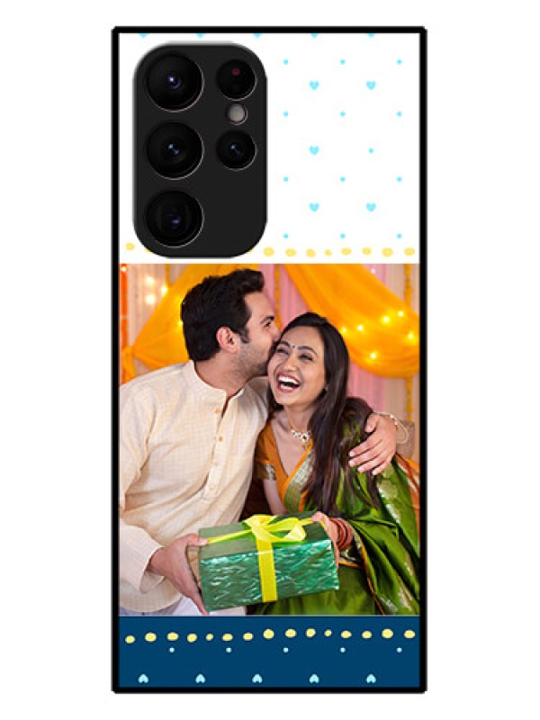 Custom Galaxy S22 Ultra 5G Custom Metal Phone CaseWhite And Blue Abstract Design