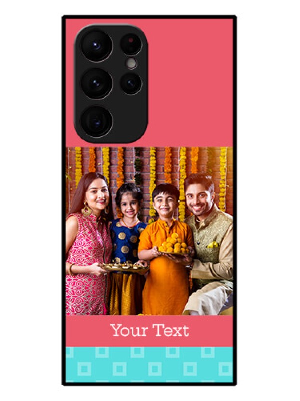 Custom Galaxy S22 Ultra 5G Custom Metal Phone CasePeach and Blue Color Design