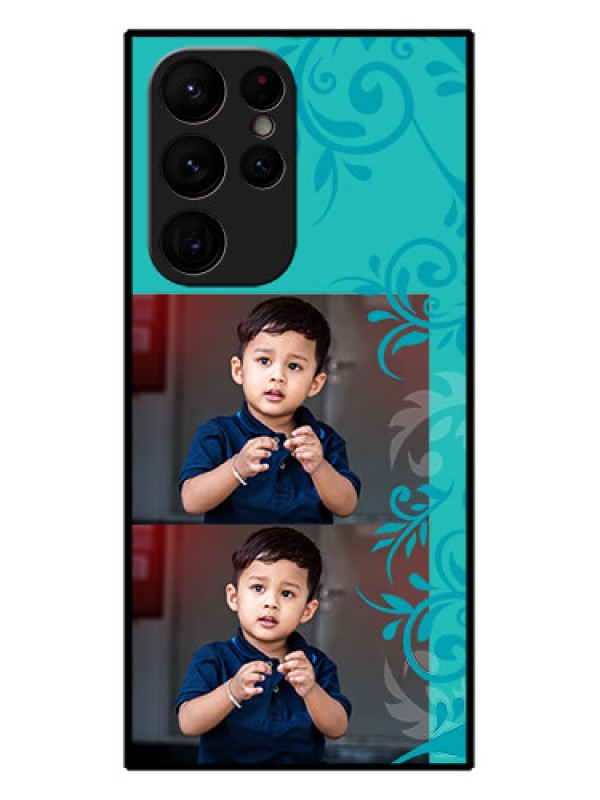 Custom Galaxy S22 Ultra 5G Custom Metal Phone CaseWith Photo And Green Floral Design