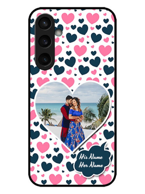 Custom Galaxy S23 FE 5G Custom Metal Phone CasePink and Blue Heart Design