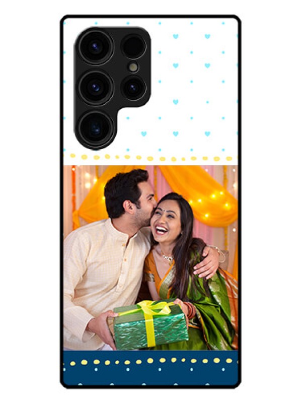 Custom Galaxy S23 Ultra 5G Custom Metal Phone CaseWhite And Blue Abstract Design