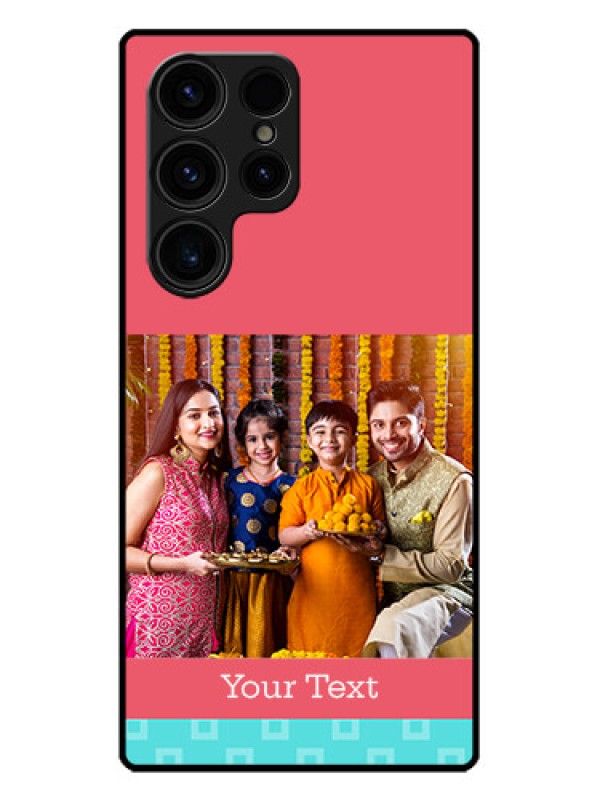 Custom Galaxy S23 Ultra 5G Custom Metal Phone CasePeach and Blue Color Design