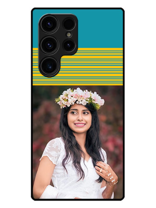 Custom Galaxy S23 Ultra 5G Custom Metal Phone CaseYellow and Blue Design