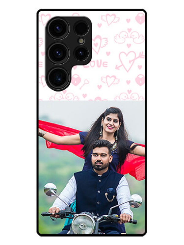 Custom Galaxy S23 Ultra 5G Custom Metal Phone CasePink Flying Heart Design