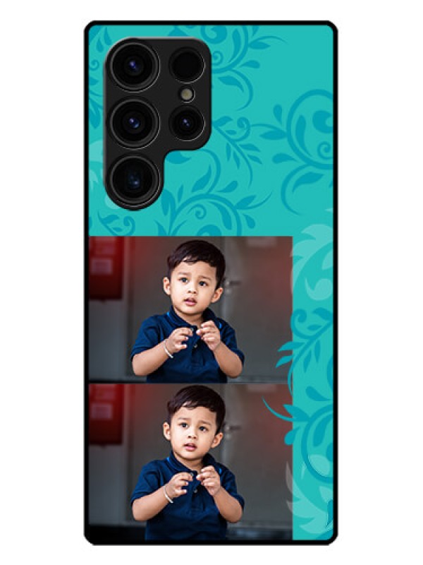 Custom Galaxy S23 Ultra 5G Custom Metal Phone CaseWith Photo And Green Floral Design